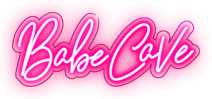 Neon sign style logo reads Babe Cave